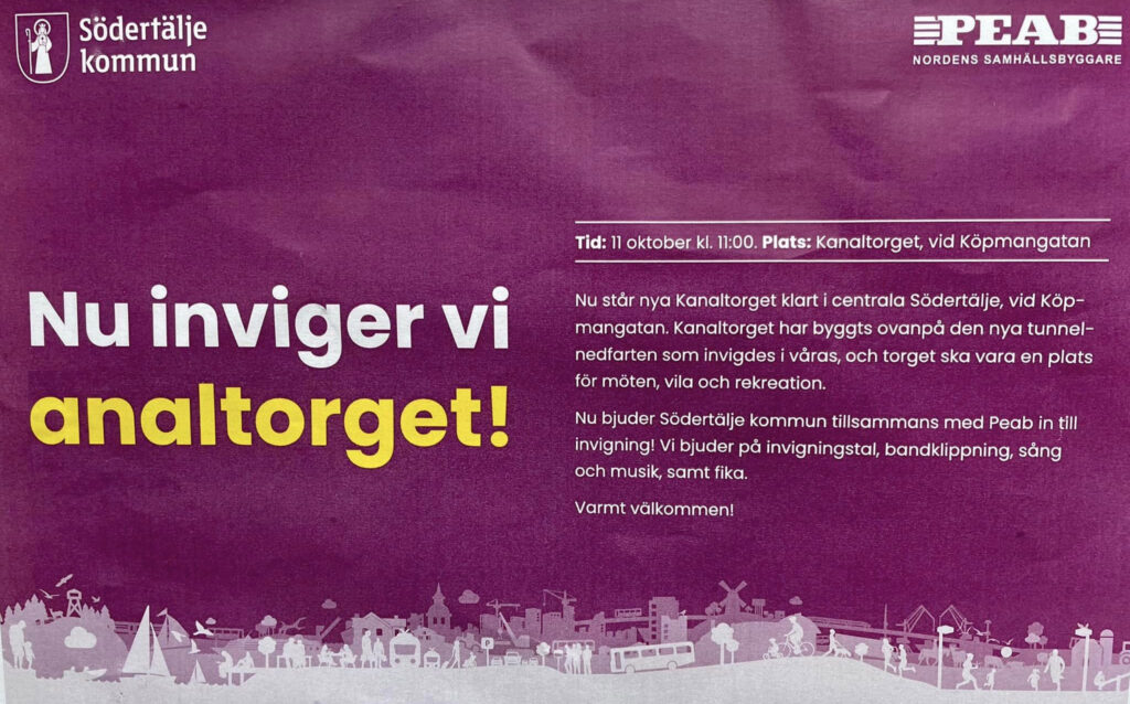 Informationsskylt om nya Kanaltorget. Det står Analtorget.